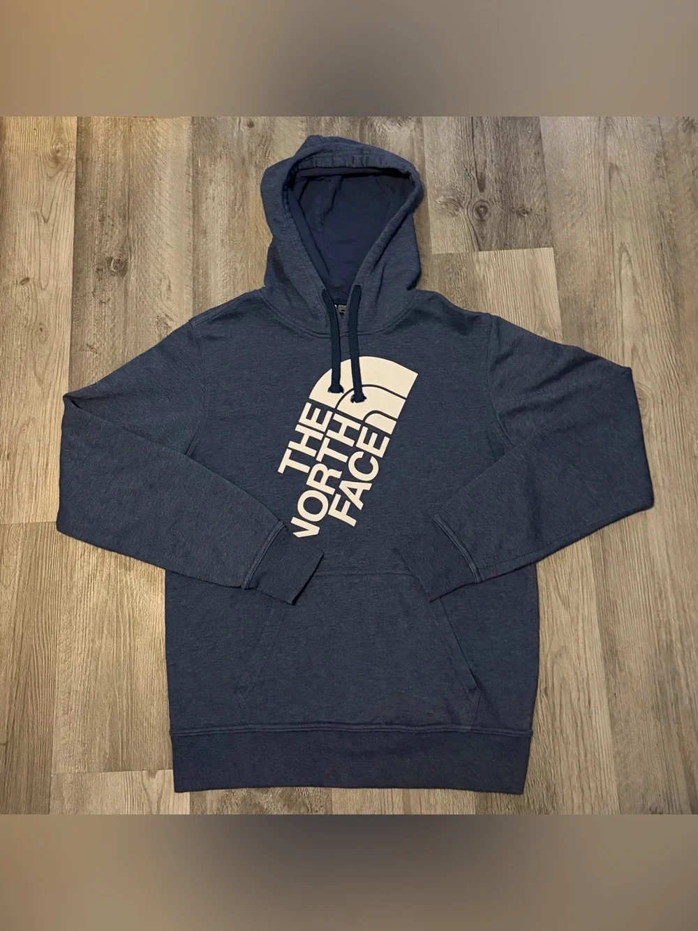 The North Face Men's Dark Blue Pullover Hoodie with White Logo